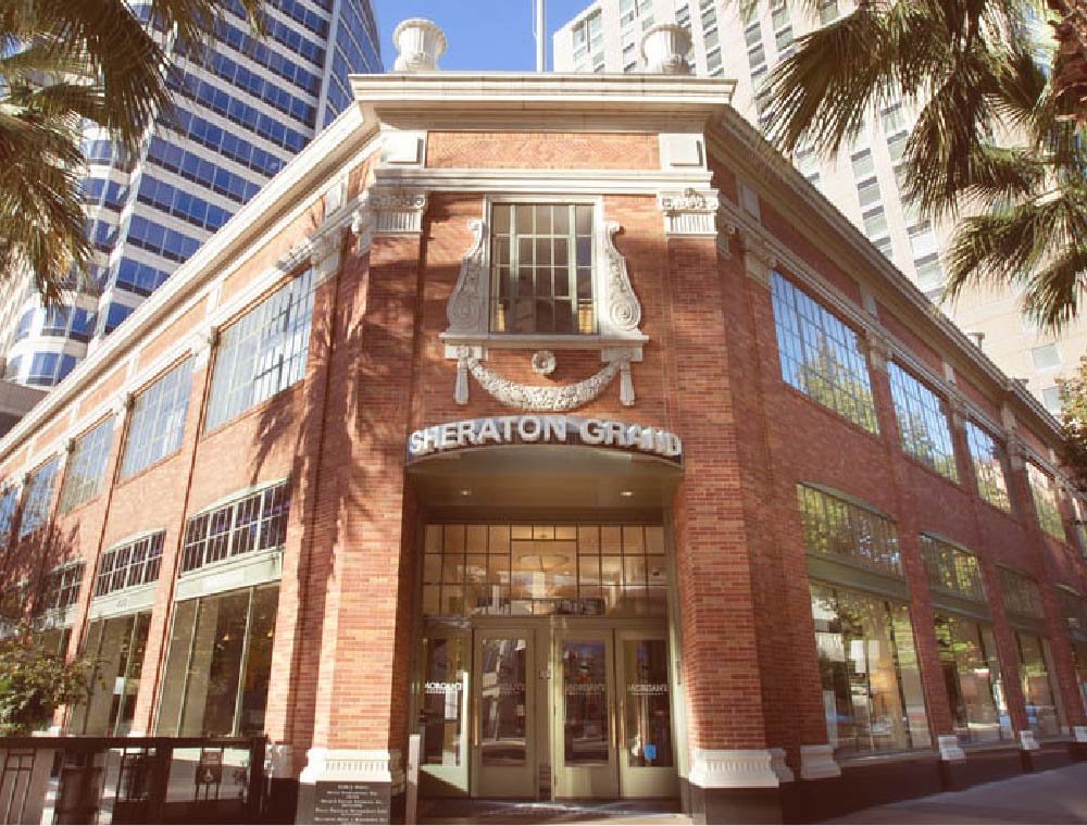 Photo of the entrance to the Sheraton Grand Hotel in Sacramento.